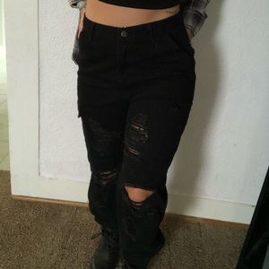 Black shein destroyed high waisted jeans